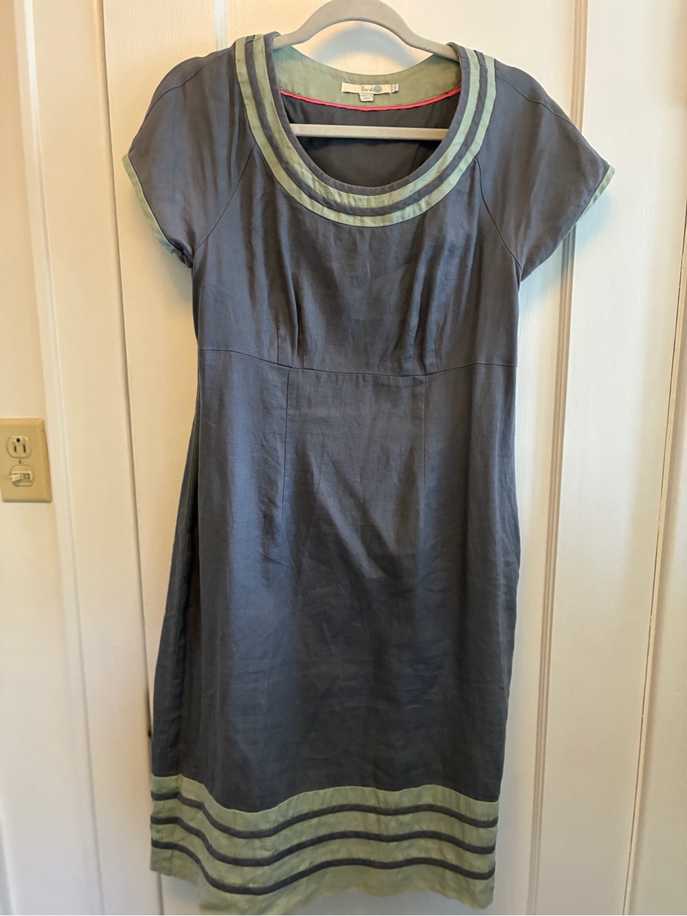 Boden Gray Midi Dress with Mint Trim